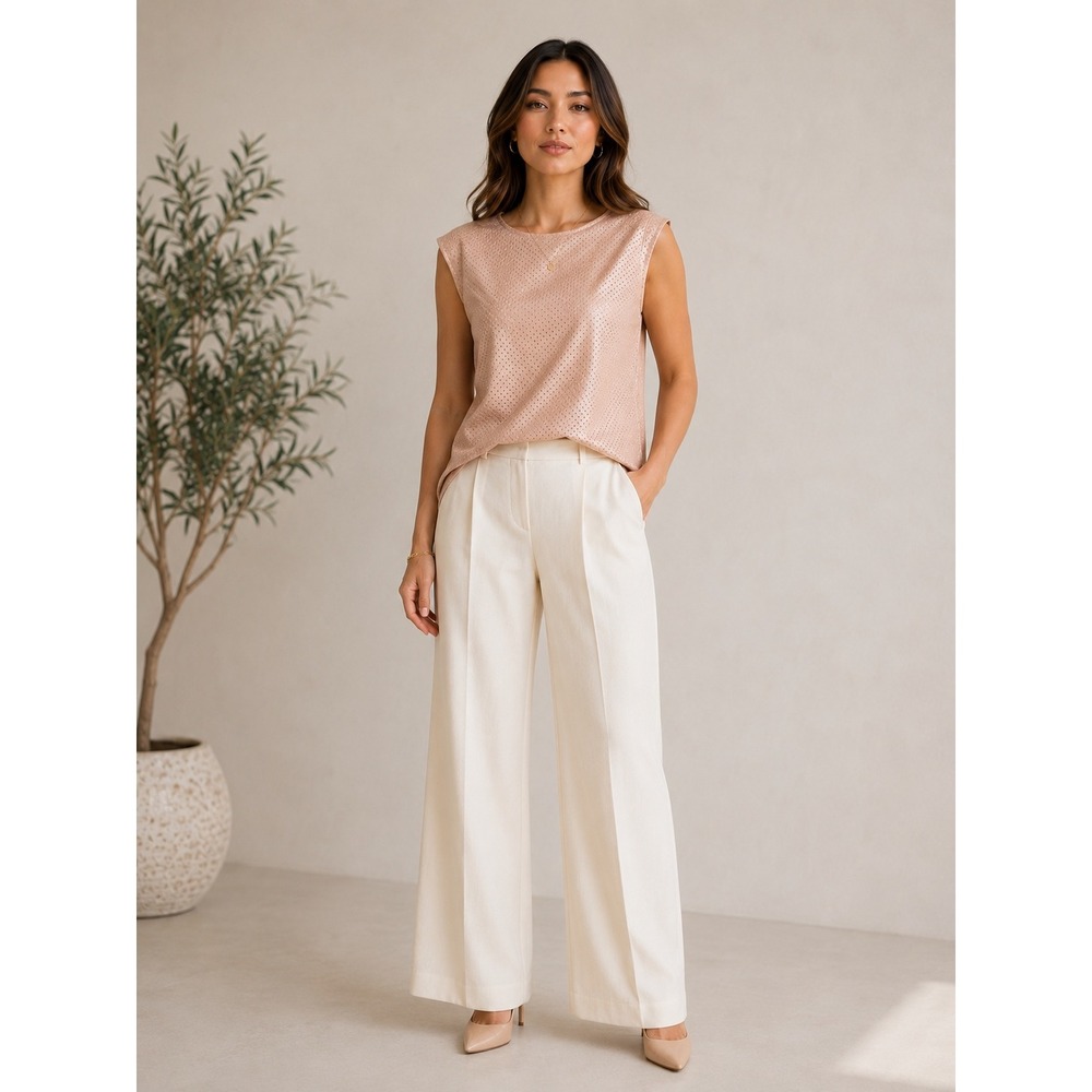 Marc New York Andrew Marc Perforated Faux Leather Top Blush Pink Minimalist M